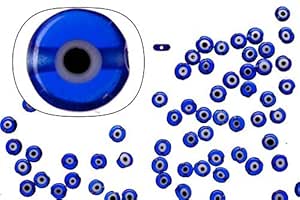 Sapphire Blue Evil Eye Glass Beads - 6mm Round Plate Design, 65 Beads Per String