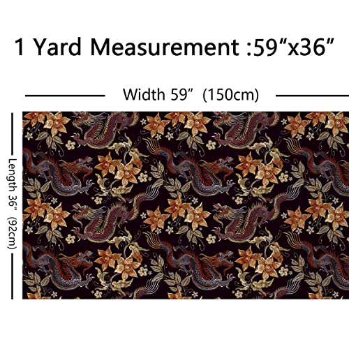 Dragon Fabric by The Yard Oriental Chinese Style Dragon Upholstery Fabric for Chairs Embroidery Design Floral Jungle Animal Decorative Waterproof Outdoor Fabric 5 Yards,(L460*W150cm) Brown Black - Image 3