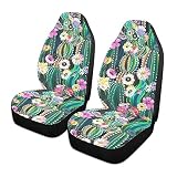 YYZZH Blooming Cactus Cacti Succulent Colorful Flower Floral Pattern Car Seat Covers for Front Set of 2 Vehicle Seat Protector Car Mat Fit Most Car Truck Van SUV