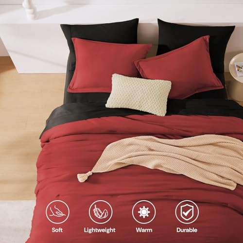 Image of Full Size Comforter Sets-7 Pieces Ultra Soft Bed in a Bag Full Bedding Sets | Prewashed All Season Comforter with Sheets, Pillow Shams & Pillowcases, Bright Red
