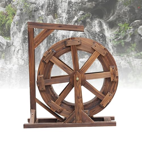 Water Wheel Fountain, Waterfall Fountain Wood Water Wheel with Bracket, Garden Decoration Water Feature, for Garden Rockery Fish Pond Decorative(25 * 19 * 32cm/9.8 * 7.5 * 12.6in)
