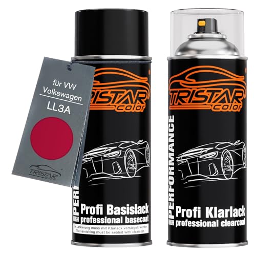 TRISTARcolor Autolack Spraydosen Set für VW/Volkswagen LL3A Rot Basislack Klarlack Sprühdose 400ml