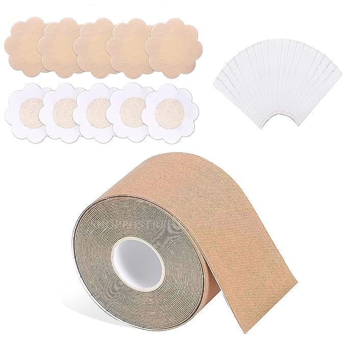 ||Boob Tape with 10pcs Nipple Cover & 36pcs Fashion Tape Double Sided Body Tape Adhesive Strapless Bra & Heavy Breast Support - Boobs Tape for Women Clothes Multicolour-image-29
