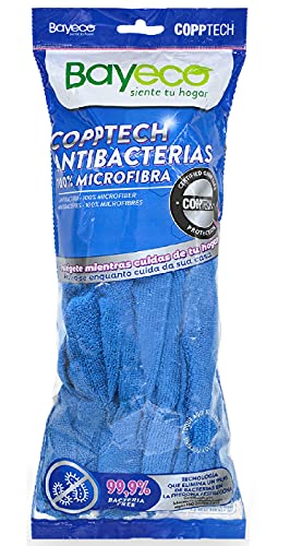 Bayeco - Copptech Antibacterias Suelos Protegidos - Fregona de Tiras 100% Microfibras - Elimina el 99,9% de bacterias y hongos en la fregona - Gran capacidad de absorción - 1 unidad