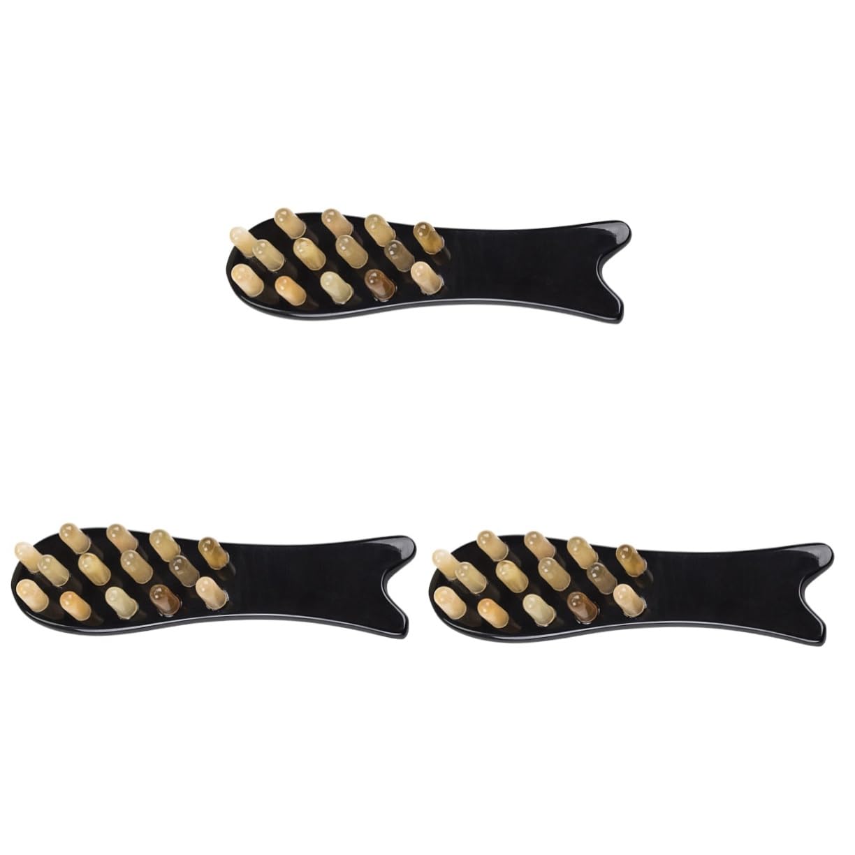 Beavorty 3 Pezzi Pettine Multifunzionale Per Corno Naturale Cuoio Capelluto A Forma Di Pesce Strumento Per Massaggio Nero Facile Da Trasportare