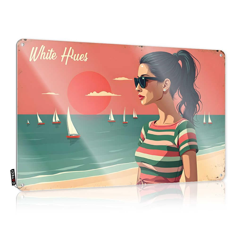 Fzfn Colour Cool Decor Haves Funny Wall Art - Sunset Serenity: A Beachside Escape In Stripes Small Metal Wall Art Ready To Hang For Dorm(30X40cm)