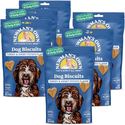 Newman's Own Dog Biscuits - Made with Organic Ingredients - Oven Baked Crunchy Dog Treats for Training & Reward - No Wheat, Corn or Soy - Turkey & Sweet Potato Flavor - 10 oz Bag (Pack of 6)