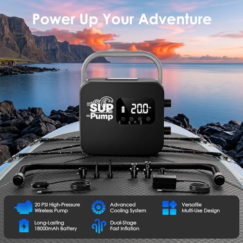 Paddle Board Electric Pump, Inflates 7 Boards on 18000mAh Battery, 20PSI Max Auto-Off, 5V/2A USB Port for Phone, Fast Inflation & Deflation for SUP Boat Pool Float-Black by AUDWXIZU - Image 7