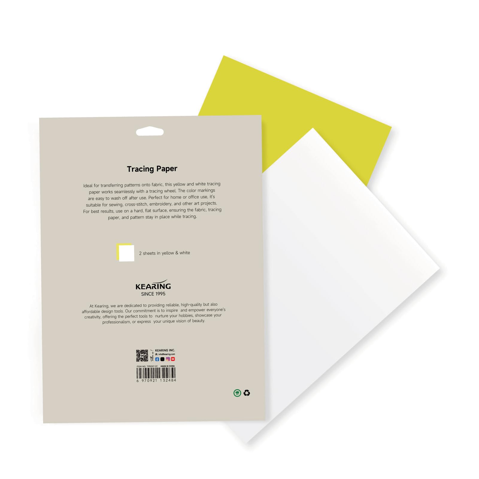 KEARING Carta da ricalco in tessuto, 81,3 x 56,9 cm, motivo giallo e bianco | Grandi fogli di carta carbone per cucito e ricamo. Linee di marcatura solubili in acqua lavabili per tessuti scuri e leggeri