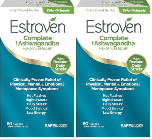 Image of Estroven Complete + Ashwagandha Multi-Symptom Menopause Supplement for Women - Clinically Proven Ingredients Provide Menopause Relief & Night Sweats + Hot Flash Relief* - 4 Month Supply (Pack of 2)