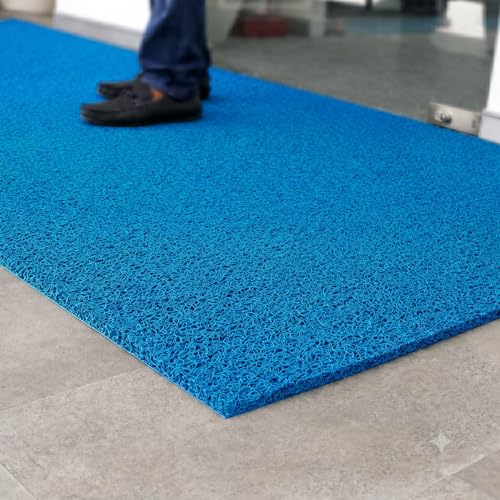 Image of TIB Cushion Noodle Mat for Home Entrance | Heavy Duty Anti-Slip Washable PVC Floor Mat for Bathroom, Kitchen, Bedroom & Office | Water Absorbent Indoor Outdoor Door Mat,Blue,4x17 Feet