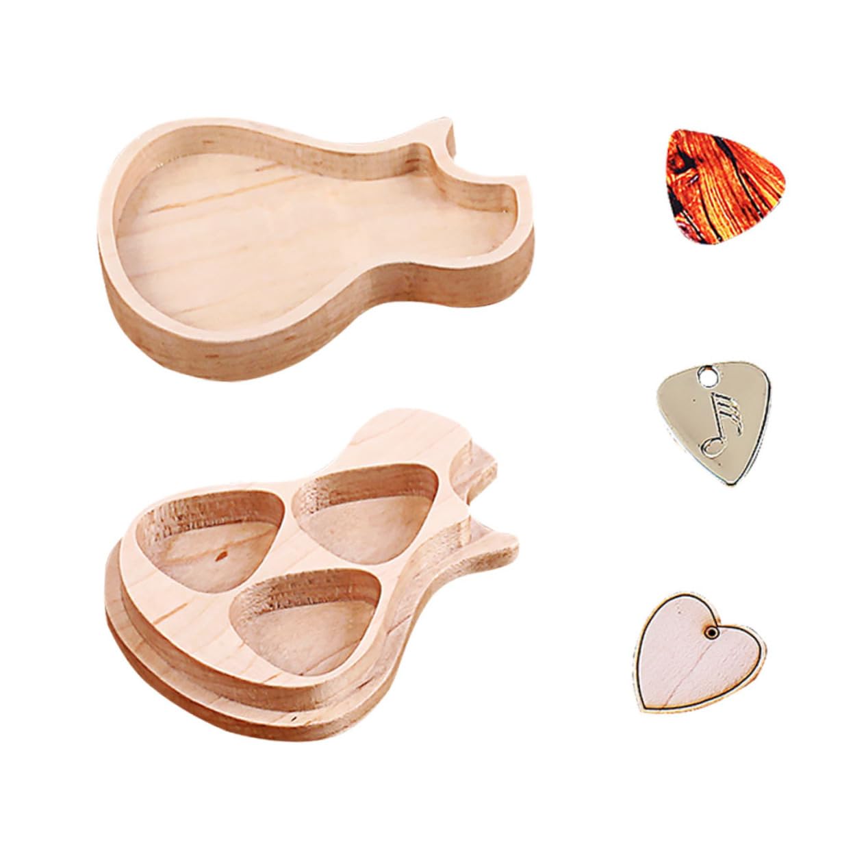 ifundom Estuche para Púas de Guitarra Forma de Guitarra, Madera de Arce, 3 Púas, Adecuado para Regalos Musicales