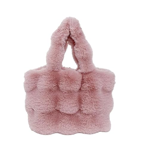 Fluffy Tote Bag Fur Purses for Women Winter faux fur Soft Plush Tote Shoulder Handbag (PINK)