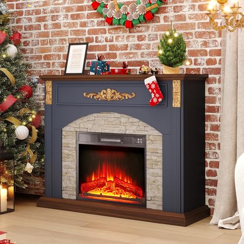 44Inch Fireplace with Mantel, Electric Fire Place Heater with Stacked