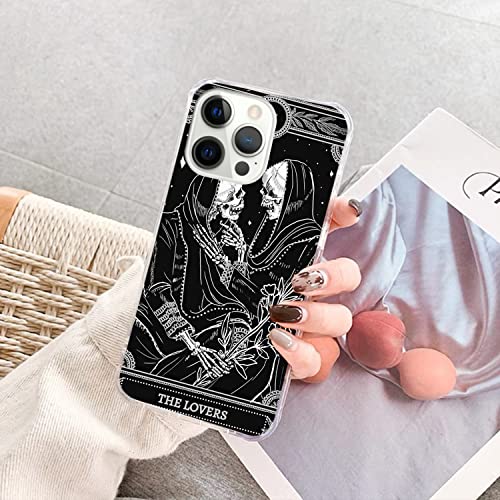 Qivtpjkrin The Lovers Tarot Card Skull Black Case Iphone 12/ Iphone 12 Pro, Trippy Psychedelic Aesthetic Tarot Card Cool Skeleton Case Iphone 12/ Iphone 12 Pro,Trendy Design Tpu Bumper Cover Case #TOP3