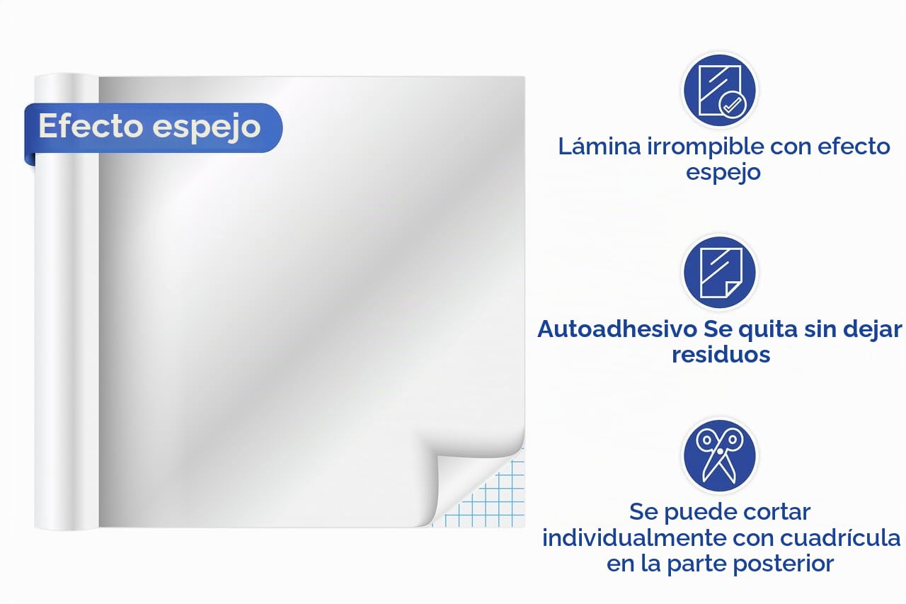 Wenko 5108013500 - Lámina Espejo Recortable, de plástico, 58 x 150 cm, Color Plateado