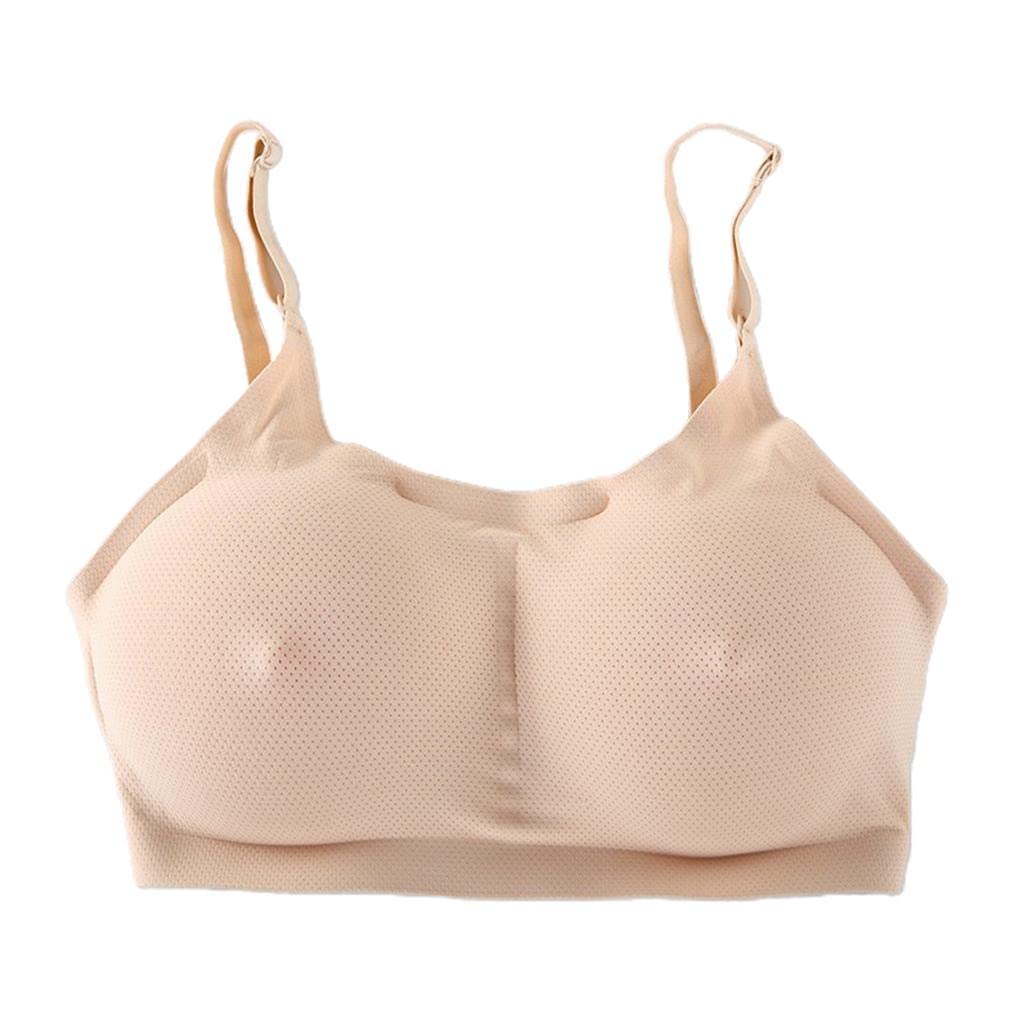 FABLOFT Pocket Bra Crop Top Silicone Fake Boobs for Mastectomy Tank Top XS-XL S