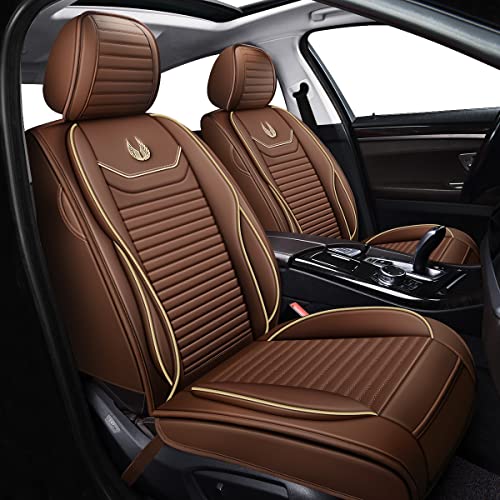 Oasis Auto Car Seat Covers Accessories 2 Piece Front Premium Nappa Leather Cushion Protector Universal Fit For Most Cars Suv Pick-Up Truck, Automotive Vehicle Auto Interior Décor (Od-008 Brown) #TOP1