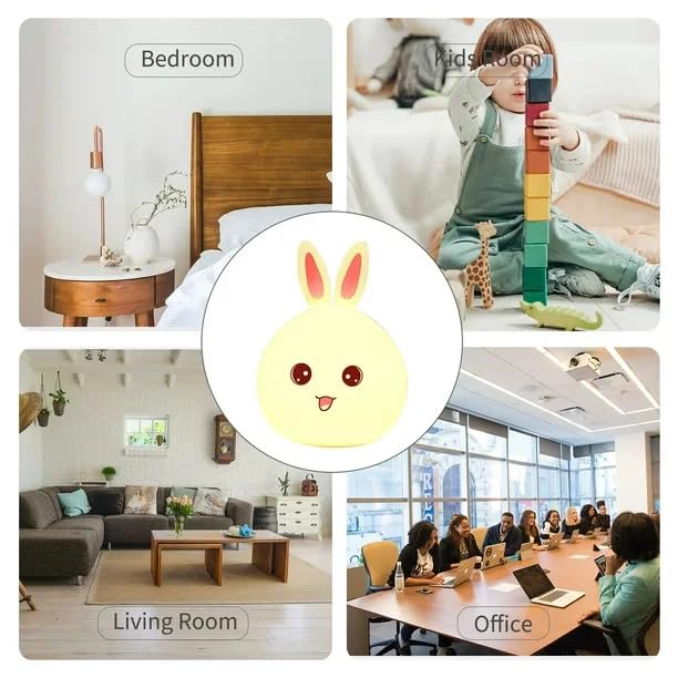 Image of XERGY Cute Bunny Night Light - USB Rechargeable, 9 Color Changing, LED Lamp with Tap Control for Kids, Bedroom, Gifts & Home Decor