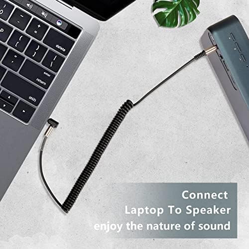 GELRHONR Coiled 3.5mm Audio Cable,Right Angle 3.5mm Male to Male Stereo TRS Cable for Car Stereo Smartphone Tablet MP3 Player