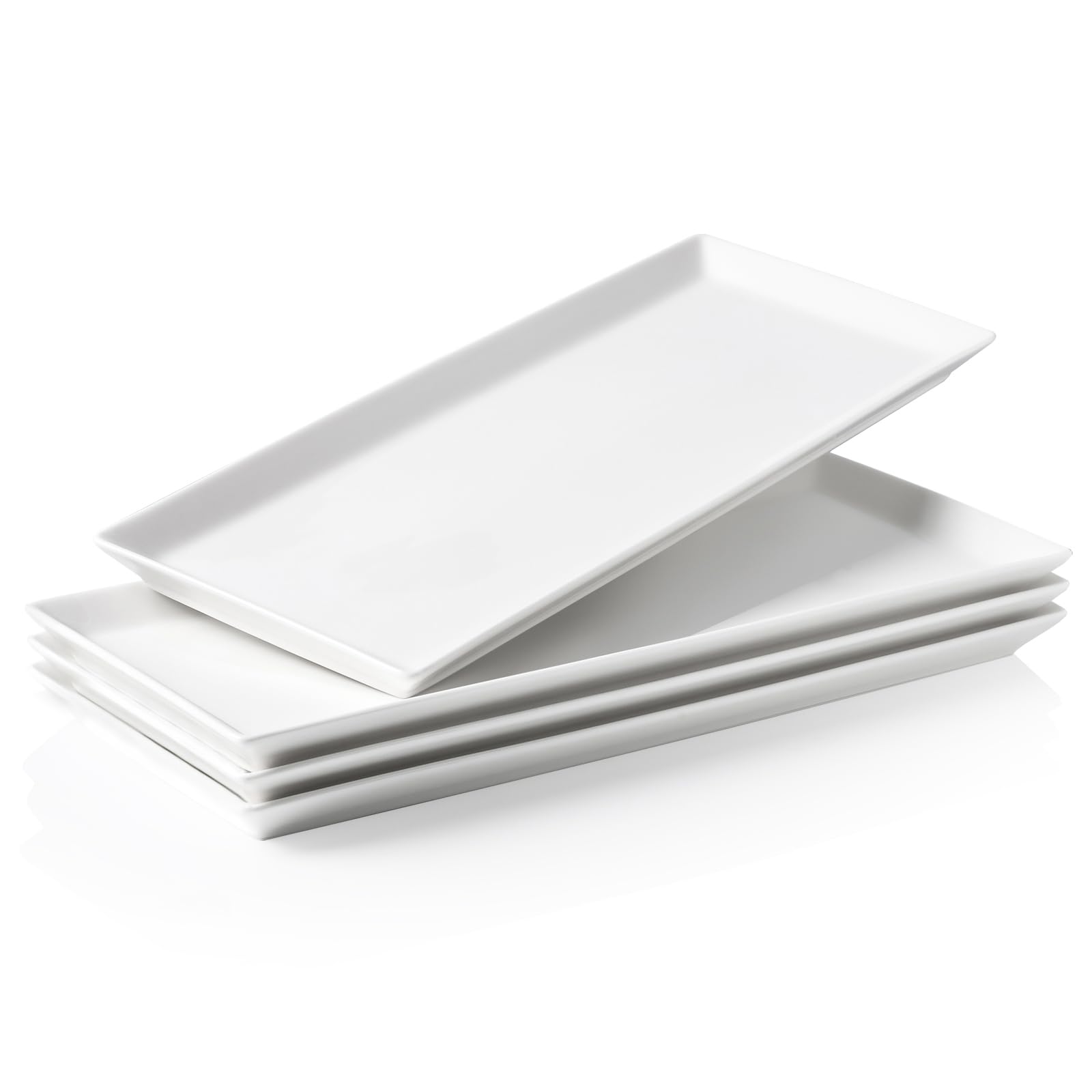Kanwone White Serving Platters, Porcelain Serving Trays for Parties, Large Rectangular Plates - 14.5 Inch, Set of 4