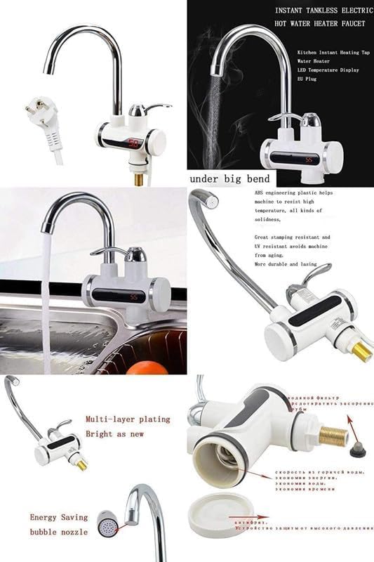 Image of TEKCOOL Instant Electric Water Heater Faucet - Tankless Hot Water Heater for Kitchen & Bathroom, Energy-Efficient with Adjustable Temperature Control.