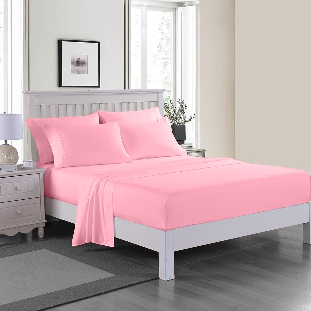 Fitted Bed Sheet 100% Egyptian Cotton 200 Thread Count Luxury Hotel Quality Fitted Sheet (Single, Pink)