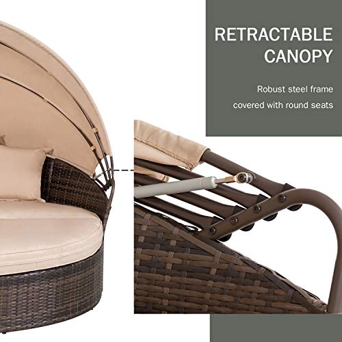 Suncrown Outdoor Patio Round Daybed With Retractable Canopy Brown Wicker Furniture Clamshell Sectional Seating With Washable Cushions Backyard Porch Buy Online In El Salvador At Desertcart
