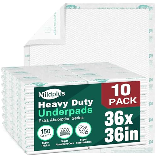 Image of MILDPLUS Heavy Duty Underpads 36 inchX36 inch, 10 Count, Ultra Absorbent Chucks 150Grams Tear-Resistant Bed Pads Disposable Incontinence Pads