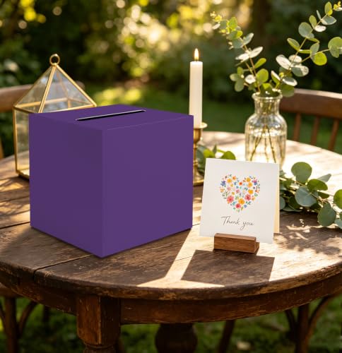 Image of SietDESEO Purple Card Box with Slot Money Gift Card Box Holder for Party Wedding Reception Birthday Graduation Bridal Shower Baby Shower Diaper Raffle Box