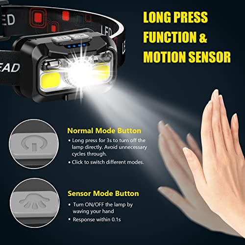 Mioisy Headlamp Rechargeable, 2Pack Led Head Lamp Outdoor With White Red Lights, 1200 Lumen Super Bright Head Flashlight, 8 Modes, Motion Sensor, Waterproof Head Light For Camping Fishing Running #TOP2