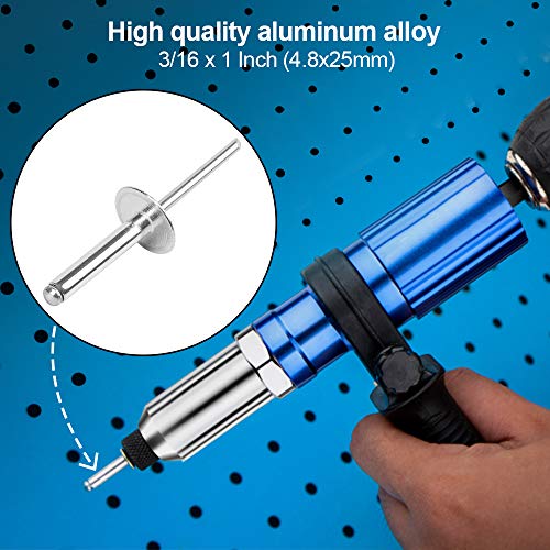 Pagow 3/16 X 1 Inch (4.8X25Mm) Flange Aluminum Blind Rivet, Large Self-Plugging Open End Decorating Fastener Nails Pop Rivets, Core Pulling Rivets Grip Pange 11/16-3/4 Inch (17.4-19Mm) (60 Pcs) #TOP4