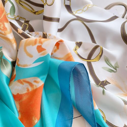 Qyx Unique Lady Silk Sun-proof Scarf Accessories-Luxury Exquisite Digital Floral Pattern Satin Neckerchief Present for Women3