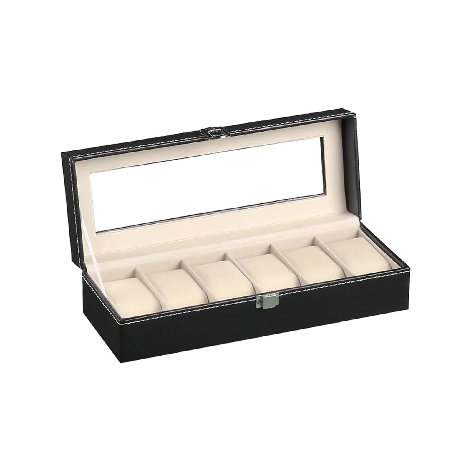 Caja Para Relojes Caja de reloj organizadora de colección de almacenamiento de exhibición de cuero PU for hombres, vitrina de reloj con tapa de vidrio Caja De Reloj Para Hombre Y Mujer(Beige 5 Grids)