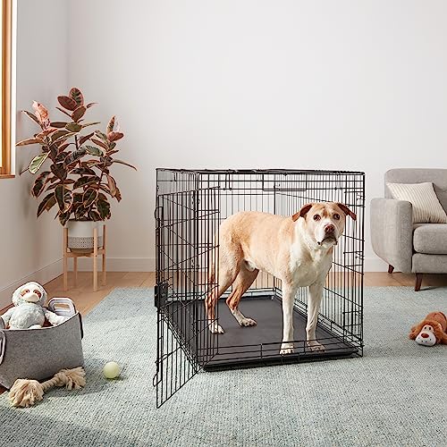 Image of Amazon Basics Portable, Foldable Metal Wire Dog Crate with Removable Tray, Divider Panel, Easy to Assemble, for Large Dogs, 48 x 30 x 32.5 in, Black