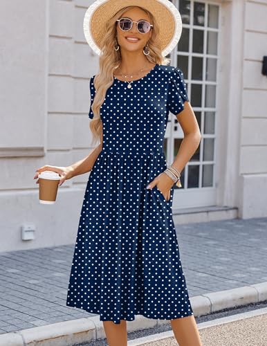 Image of HOTOUCH Women's Summer A-Line Midi Dresses 2026 Casual Floral Short Sleeve T-Shirt Dress Flowy Beach Sundress with Pockets