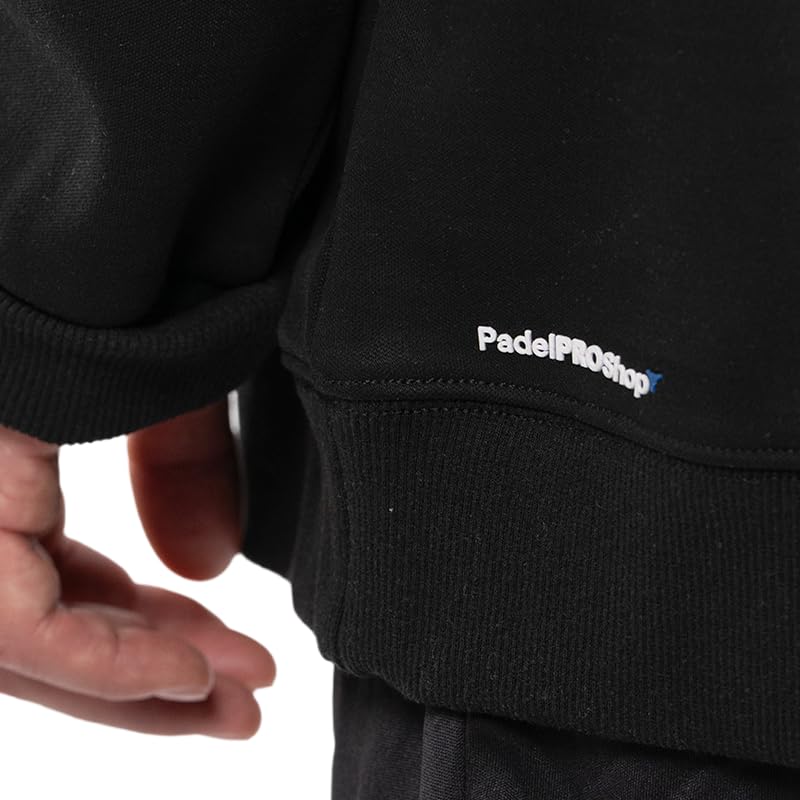 Padel Pro Shop Sudadera de Algodón Negro con Capucha y Bolsillo, Logo en Relieve, Moderna y Única
