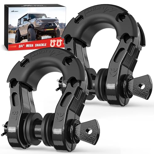 Image of Nilight 2 Pack 3 /4 inch Mega D-Ring Shackle with 7 /8 inch Screw Pin 68,000LBS Break Strength, Heavy Duty Off Road Recovery Shackle for Use with Tow Strap, Winch, Off-Road Jeep Truck Vehicle