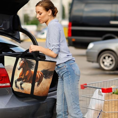 Large Insulated Tote Bag Horse Run Painting for Grocery Shopping Reusable Tote Bags for Women Men, Cooler Bag with Zippered Top & Handles for Beach Picnic Travel4