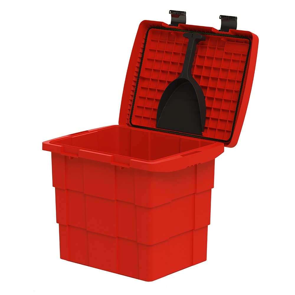 DAKEN Streugutbehälter 108 ltr. ROT, Streugutbox, Streusalzbox, Sandbox, Lagerbehälter, Pick-up Box, Anhängerbox, Deichselbox, Streukiste, Salzlager, Winterdienst mit Schaufel