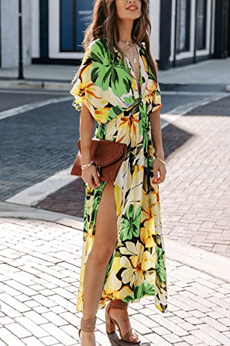 Image of Sister Amy Women's Boho Floral Print Square Neck Beach Party Flowy Ruffle Midi Dress