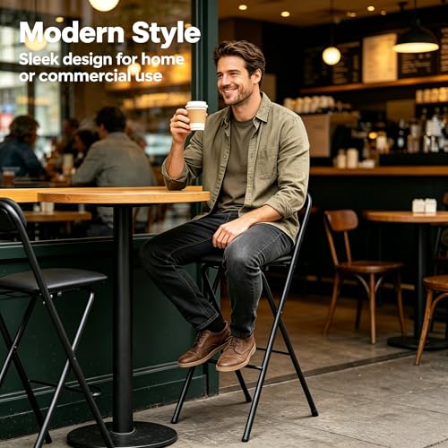 SHZICMY 2PCS Folding Bar Stool with Backrest, Tall Foldable Stool Chair, Portable High Folding Bar Chair Counter 29.5" Height Seat Leather Padded for Adults Kitchen Counter Room Home Camping, Black - Image 7