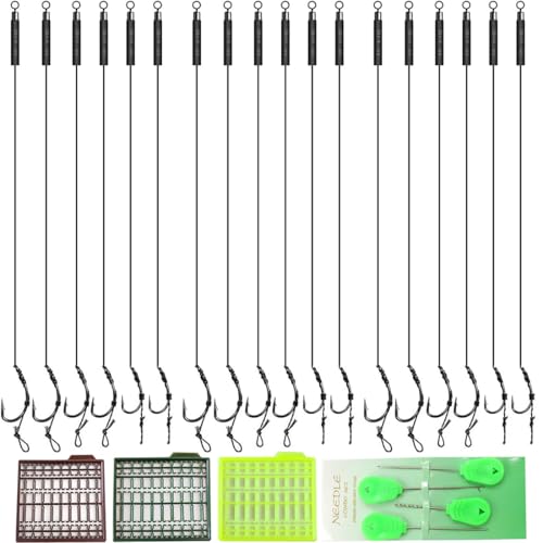 Zestaw 18 haczyków na ryby karpia Hair Rigs, Boilie Rig ze stoperami boilie - Idealny do połowów karpiowych w jeziorach i kanałach