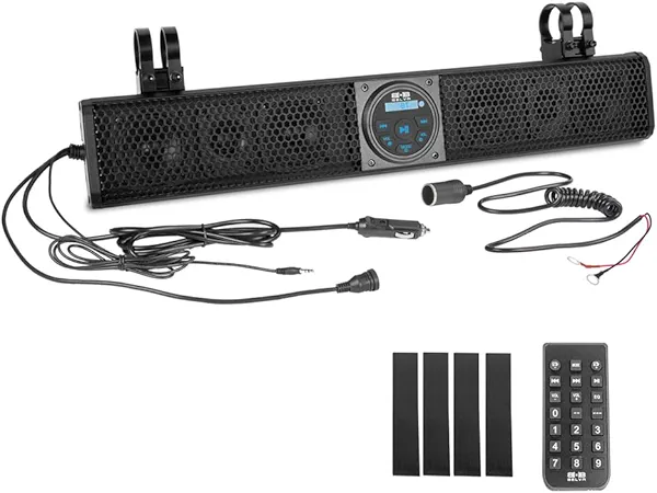 BELVA BASB26v2 26” 500W Amplified Weatherproof Bluetooth Soundbar for UTV/ATV/SxS/Golf Cart, 6-Speakers, Remote Control, Preset Equalizer, Fits 1.5" - 2" Roll Bars