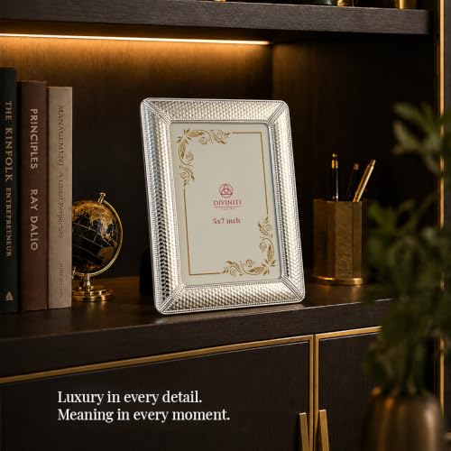 Image of Elegant Silver Photo Frame with Textured Border | Premium Decorative Picture Frame for Tabletop & Wall Display | Home Decor Frame for Living Room, Bedroom, Office | Ideal Gift for Photos & Memories