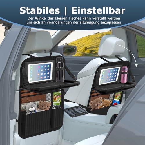 Oneyus Auto Organizer, Autositz Organizer Große Rückenlehnenschutz Auto Kinder Multifunktional Wasserdicht Rücksitz Organizer mit Klapptisch, Tablet Tasche und Viele Taschen