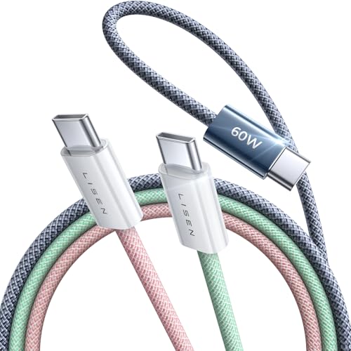 LISEN USB C Cable, 60W Typ C Ladekabel [3-Pack, 1M] USB Ladekabel Typ C für iPhone 15 Pro Max Plus, Samsung S24 23 S22 S21 Note 20 Ultra, Google Pixel, iPad Mini/Pro 2024, MacBook