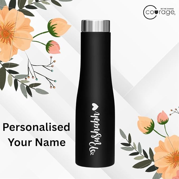 Image of COURAGE Stainless Steel Customize Water Bottle 1Liter Leak Proof for Fridge Home Office Travel School Kids Boys Girls Adults Sports Gym Yoga - Black