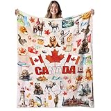 REETOOK Canadian Blanket Gifts for Women and Men, Canadian Flag Maple Leaf Print Blankets, Cozy Flannel Canadian Themed Blanket for Holiday, Birthday Gifts for Christmas Thanksgiving Day 50x60in