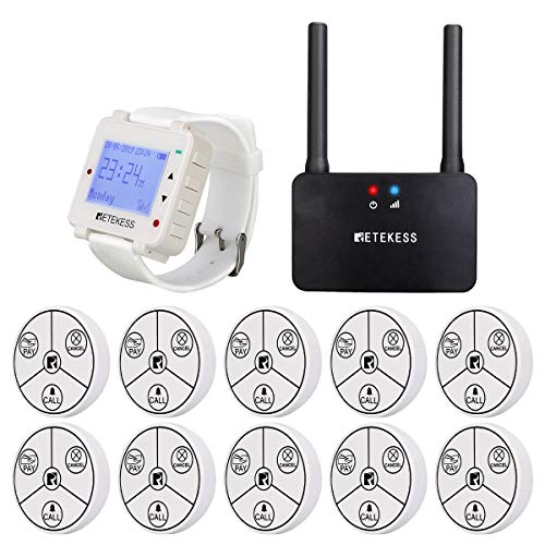 Retekess T128 Restaurant Pager System,Wireless Calling System,1640 ft,10 3-Key No Battery Required Call Button for Restaurant,Cafe,Resort,Wine Cellar